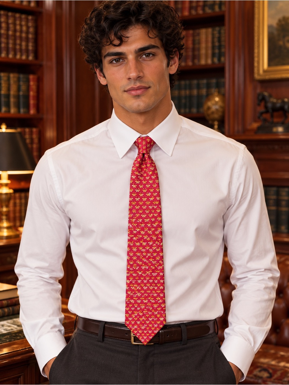 Salvatore Ferragamo Coral Silk Tie with Butterfly Motif
